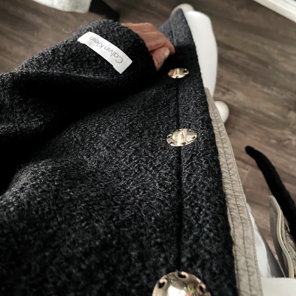 Calvin Klein Black Wool Blend Puffer Coat Medium - Picture 7 of 12